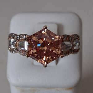 Sterling Silver 925 Morganite Ring Yellow Gold Plated sz 8.5